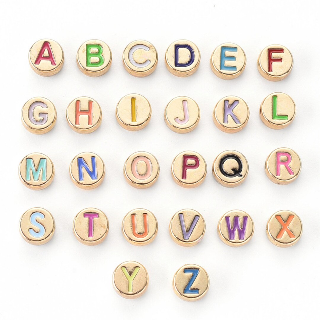 Gold Enamel Alphabet Letter Beads Metal Letter Beads Jewelry Etsy