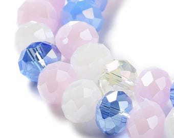Pink, White, and Blue Faceted Rondelle Glass Beads
