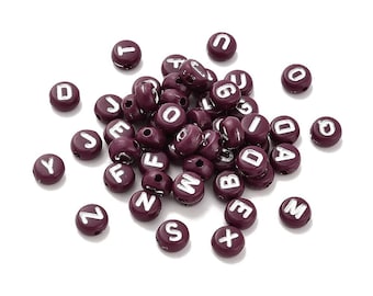 Purple 7mm Alphabet Beads, Letter Beads