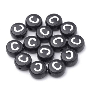 Letter C Beads, 7mm Round Alphabet Beads