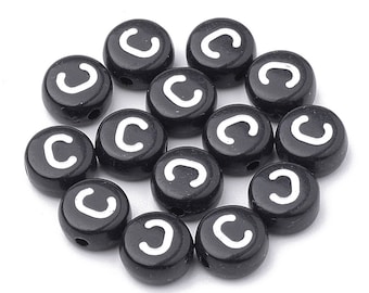 Letter C Beads, 7mm Round Alphabet Beads
