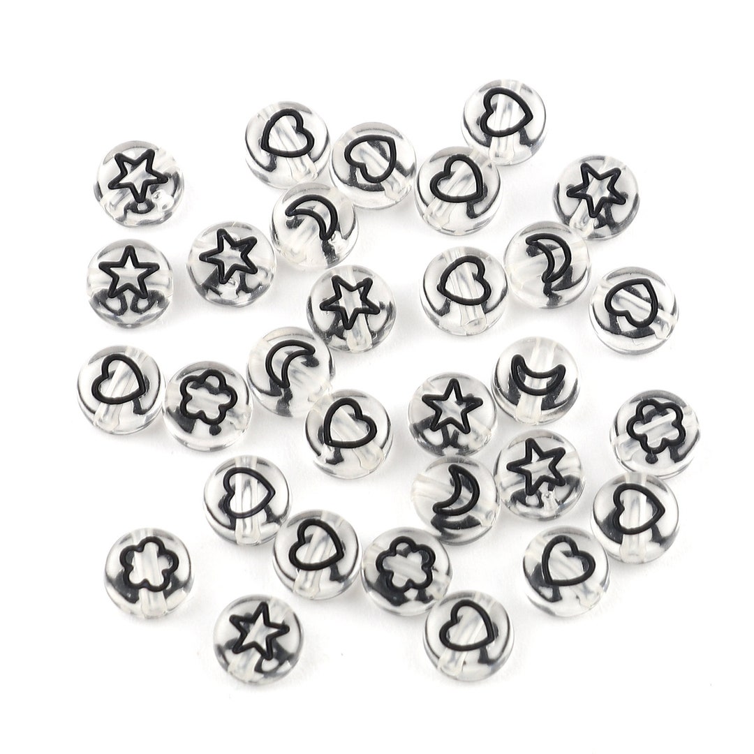 500 7mm Black and Transparent Star Beads Heart Beads Moon Etsy