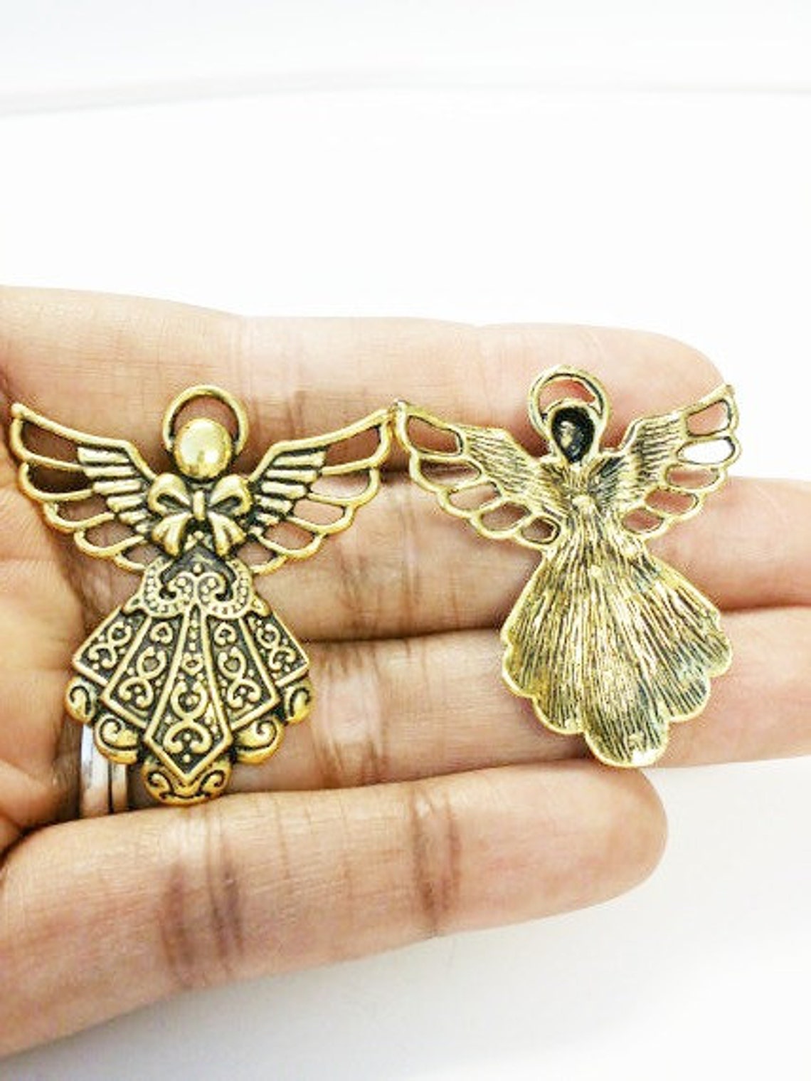 2 Large Angel Charms antique gold tone C3 Etsy