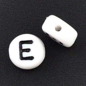 Letter E Beads 7mm, Black & White Alphabet Beads, Acrylic letter beads, Spacer Beads 7mm
