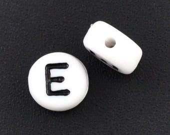 Letter E Beads, 7mm White Acrylic Alphabet Beads