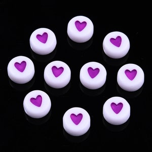 7mm Acrylic Purple Heart Beads