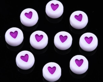 7mm Acrylic Purple Heart Beads