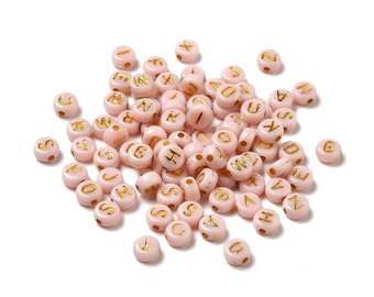 400 Peach & Gold Alphabet Beads, 7mm Acrylic letter beads, ABC letter beads, Name beads