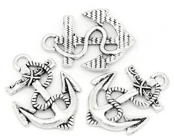 10 Anchor Charms, Beach Charms, Nautical Charms, Pool Favors, Charms Beach, Jewelry Making, Charm Pendants Anchor Antique Silver