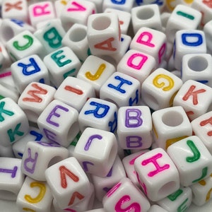 Letter A-Z Acrylic Cube Beads 6x6mm, 500 Acrylic Alphabet Beads, Plastic letter beads, Cubed letter beads, Personalized jewelry image 1