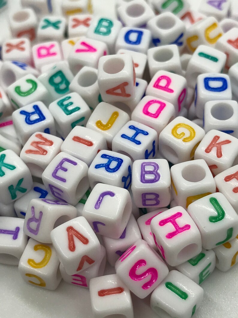 Letter A-Z Acrylic Cube Beads 6x6mm, 500 Acrylic Alphabet Beads, Plastic letter beads, Cubed letter beads, Personalized jewelry image 1