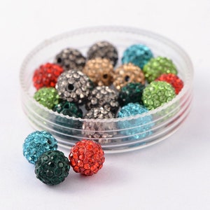 10 Polymer Clay Rhinestone Beads, Pave Ball Beads Grade A