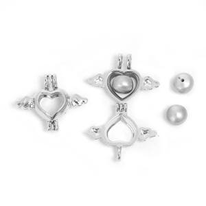 2 Heart pearl cage pendants fits 8mm bead, 4833, 700 image 3