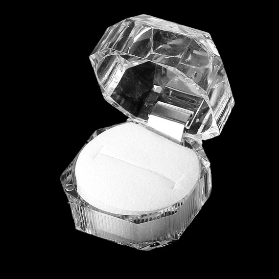 Ring Box Acrylic Jewelry Ring Gift Boxes Polygon White Etsy
