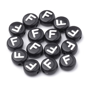 Letter F Beads, 7mm Round Alphabet Beads