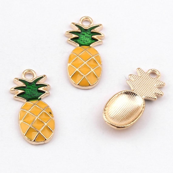 10 Pineapple enamel charms, Fruit Charms