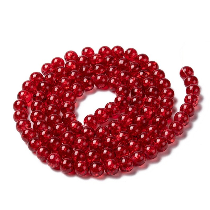 100 Red Crackle Glass Beads 8mm, 8mm Green Round Beads image 6