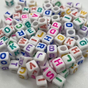 Letter A-Z Acrylic Cube Beads 6x6mm, 500 Acrylic Alphabet Beads, Plastic letter beads, Cubed letter beads, Personalized jewelry image 3