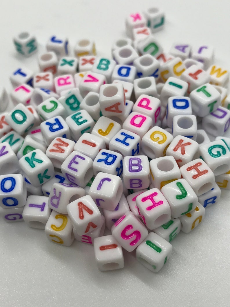 Letter A-Z Acrylic Cube Beads 6x6mm, 500 Acrylic Alphabet Beads, Plastic letter beads, Cubed letter beads, Personalized jewelry image 3