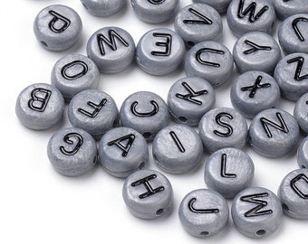 Silver Alphabet Beads, 7mm Acrylic letter beads