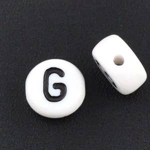 Letter G Beads 7mm, Black & White Alphabet Beads, Acrylic letter beads, Spacer Beads 7mm