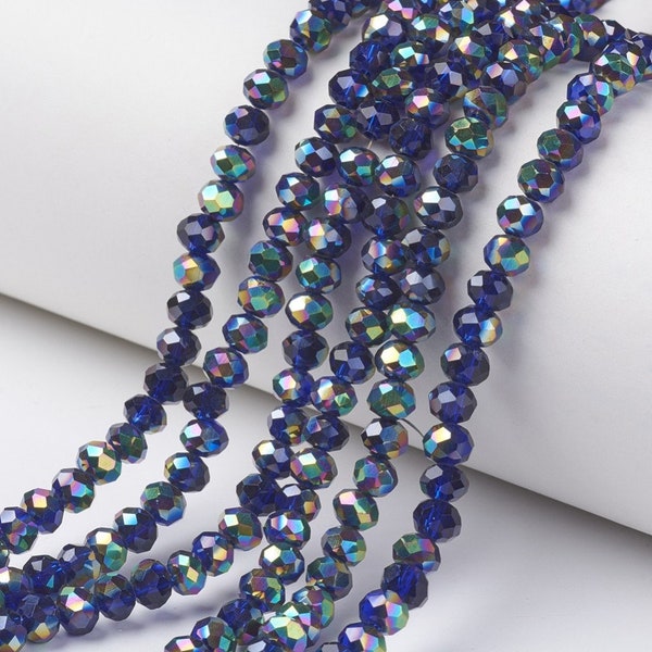 Dark Blue Rainbow Plated Rondelle Beads 8mm 6mm 4mm