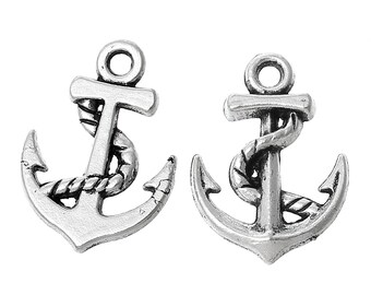 20 Small Anchor Charms Antique Silver Tone 2 Sided