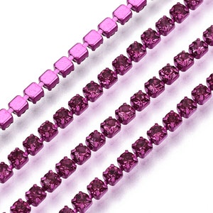 2mm Rhinestone Cup Chain, Fuchsia Rhinestone Chain, Rhinestone Chain, Rhinestone trim
