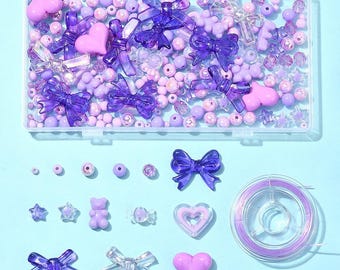 Purple Kawaii Bracelet Making Kit, Star, Candy, Heart, Bowknot Acrylic Beads
