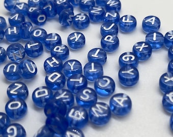 400 Blue & White Alphabet Beads, 7mm Acrylic letter Beads