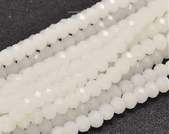 White Faceted Rondelle Glass Beads, 10mm 8mm 6mm 4mm , Spacer Bead, rondelle beads, Jewelry Making