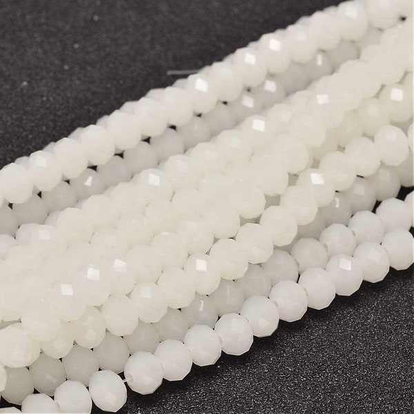 White Faceted Rondelle Glass Beads, 10mm 8mm 6mm 4mm , Spacer Bead, rondelle beads, Jewelry Making