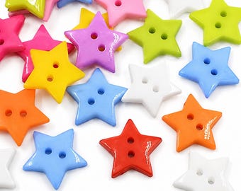 50 Star Buttons Acrylic 19mm, Craft Supplies
