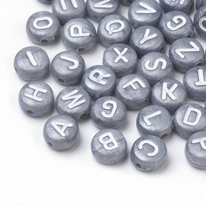Silver Alphabet Beads, 7mm Acrylic letter beads,