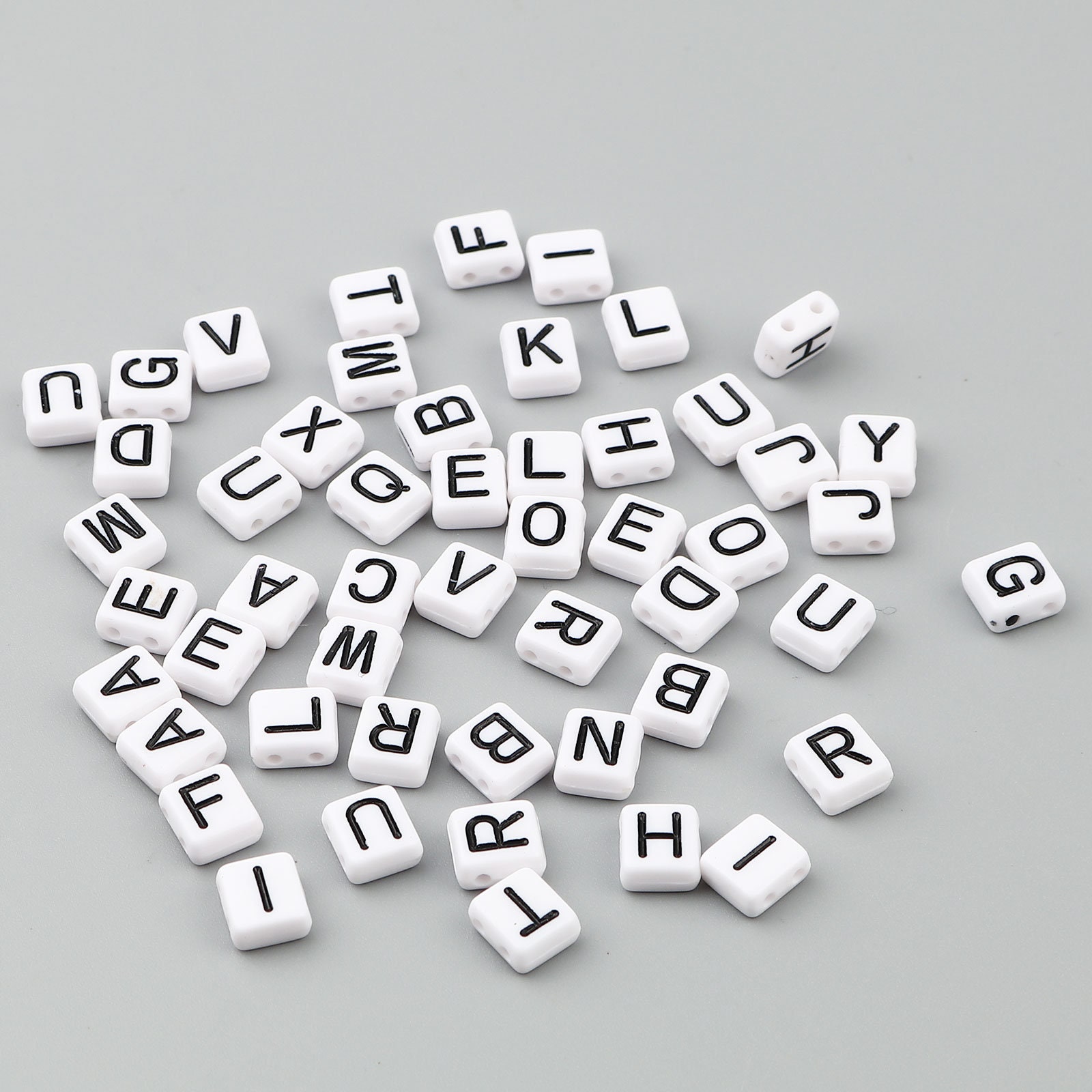 400 8mm Black & White Square Alphabet Beads Double Hole Etsy