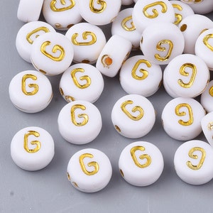 Letter G Beads, 7mm Gold and White Alphabet Beads