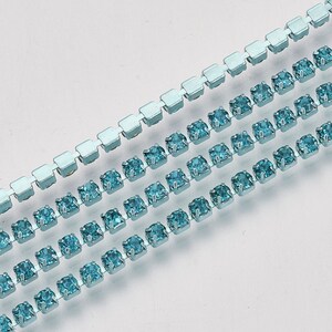 2mm Rhinestone Cup Chain, Aquamarine Rhinestone Chain, Rhinestone Chain, Rhinestone trim, Jewelry craft supplies