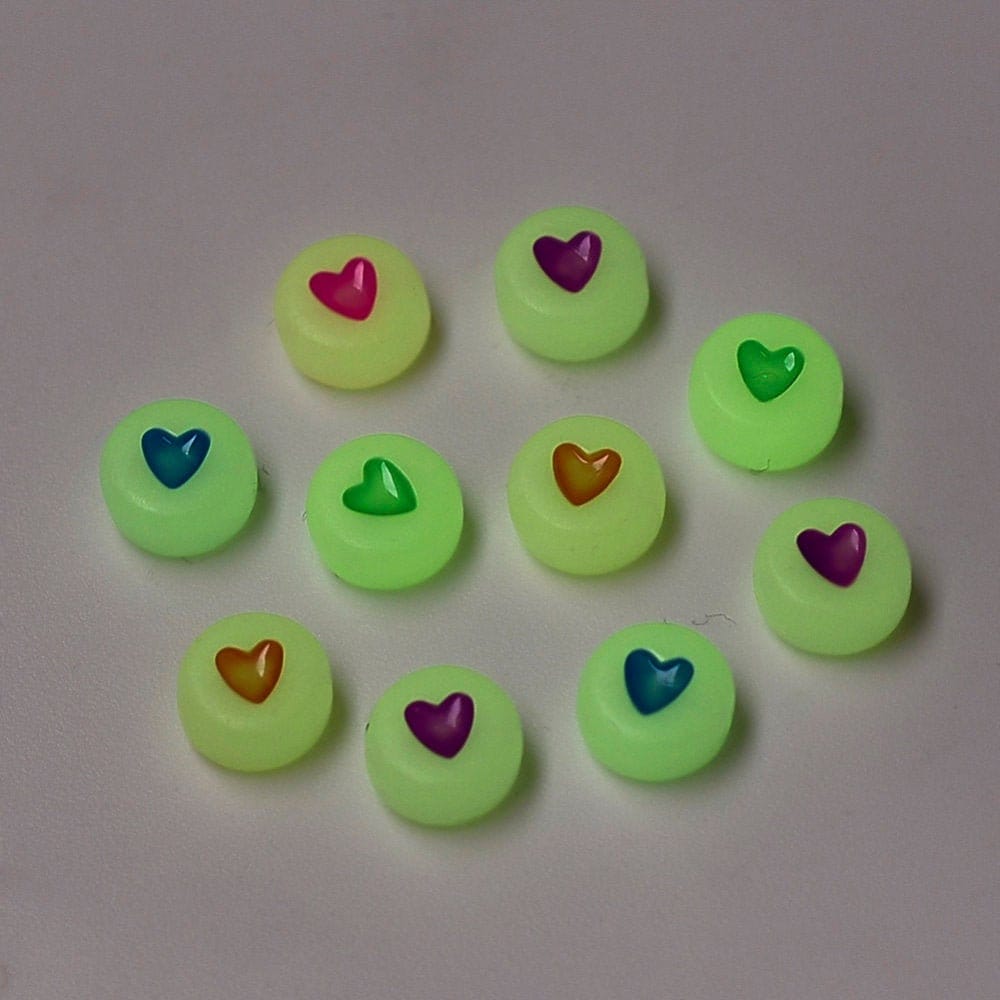 Glow in the Dark Heart Beads 7mm, Spacer Beads, ABC Beads, Alphabet Beads Spacers