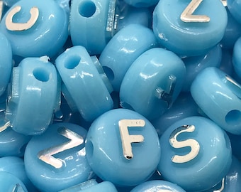 200 10mm Blue Letter Beads, Acrylic Alphabet  beads