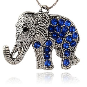 2 Large Blue Rhinestone Elephant Pendants 51mm, no chain charm only