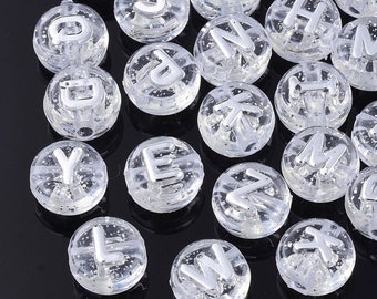 200 10mm Silver Transparent Letter Beads