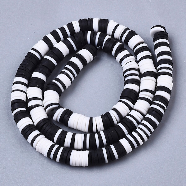 6mm Heishi Beads Polymer Clay Black and White
