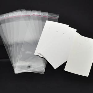 100 Earring Display Cards White with Self-Seal Bags