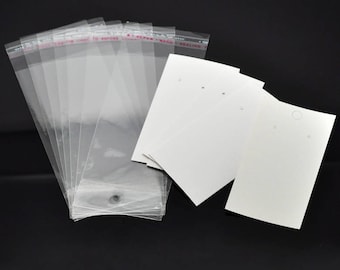 100 Earring Display Cards White with Self-Seal Bags