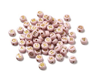 400 Pink & Gold Alphabet Beads, 7mm Acrylic letter beads, ABC letter beads, Name beads