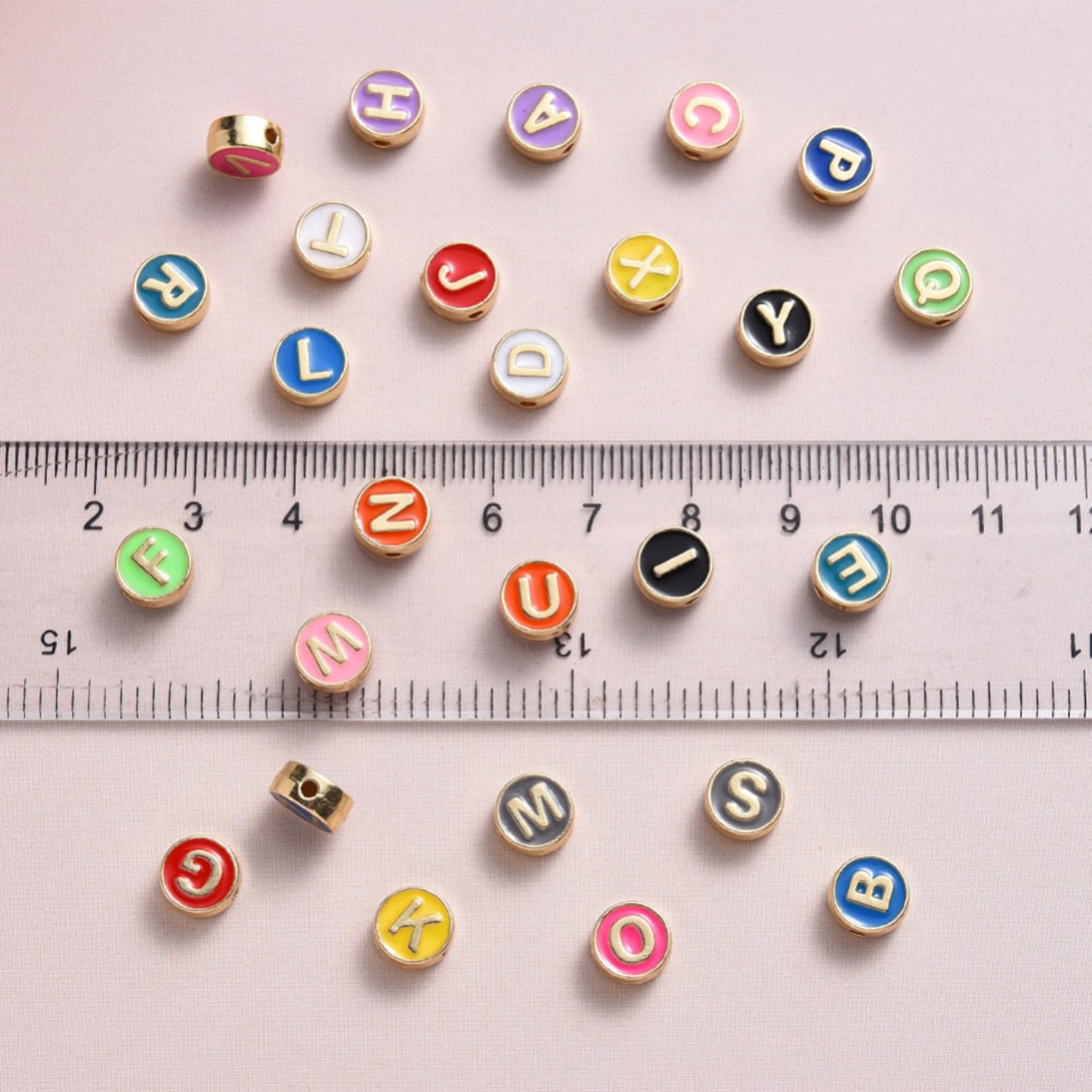 Assorted Gold Enamel Alphabet Letter Beads, Metal Letter Beads, 1 Set A ...