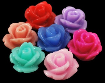 50 Rose Cabochons Flatback 10mm, Resin Flower Cabochons, 410