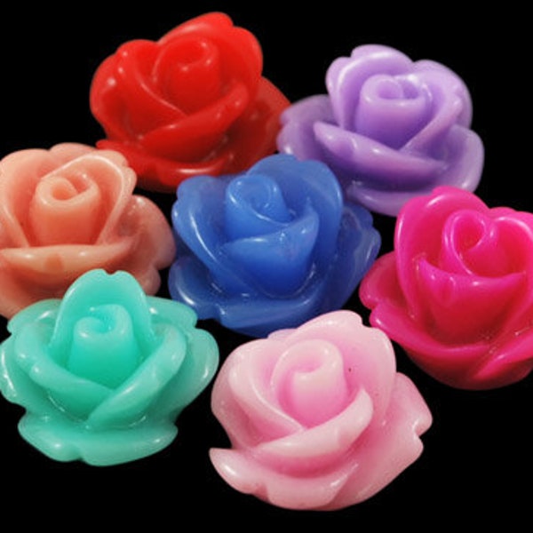 50 Rose Cabochons Flatback 10mm, Resin Flower Cabochons, 410