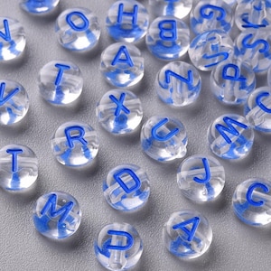 Blue Alphabet Beads, 7mm Acrylic letter Beads, Jewelry Making Supplies