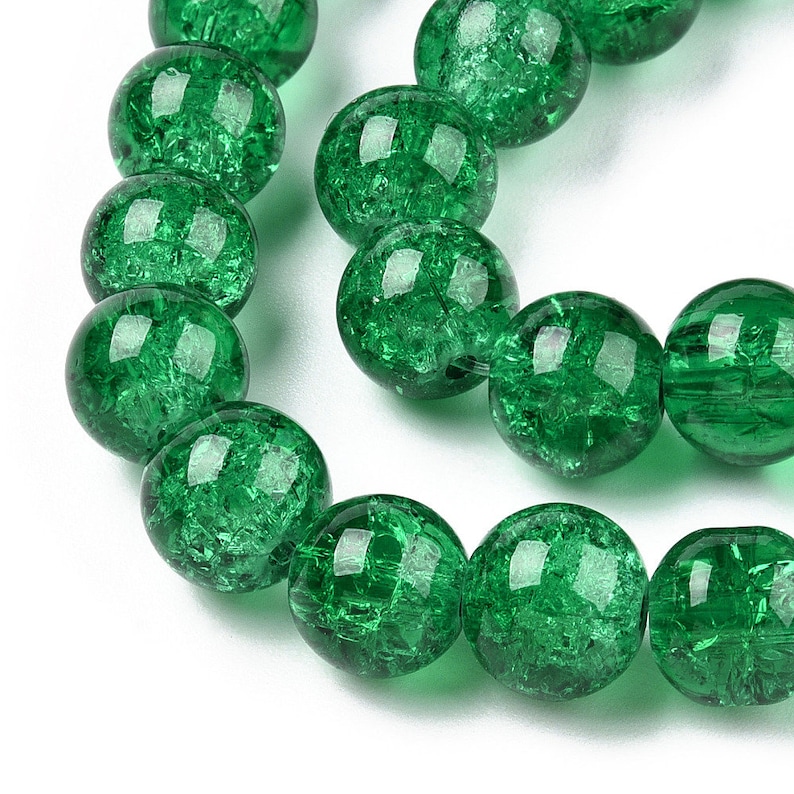 100 Red Crackle Glass Beads 8mm, 8mm Green Round Beads image 3